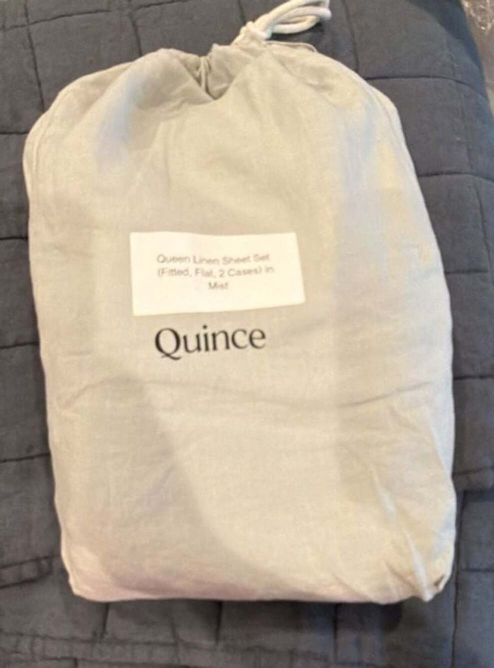 Quince Queen Linen Sheet Set in Mist